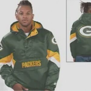 Green Bay Packers Starter Anorak Jacket Satin Hooded Zip-Up Men’s Size XL EUC